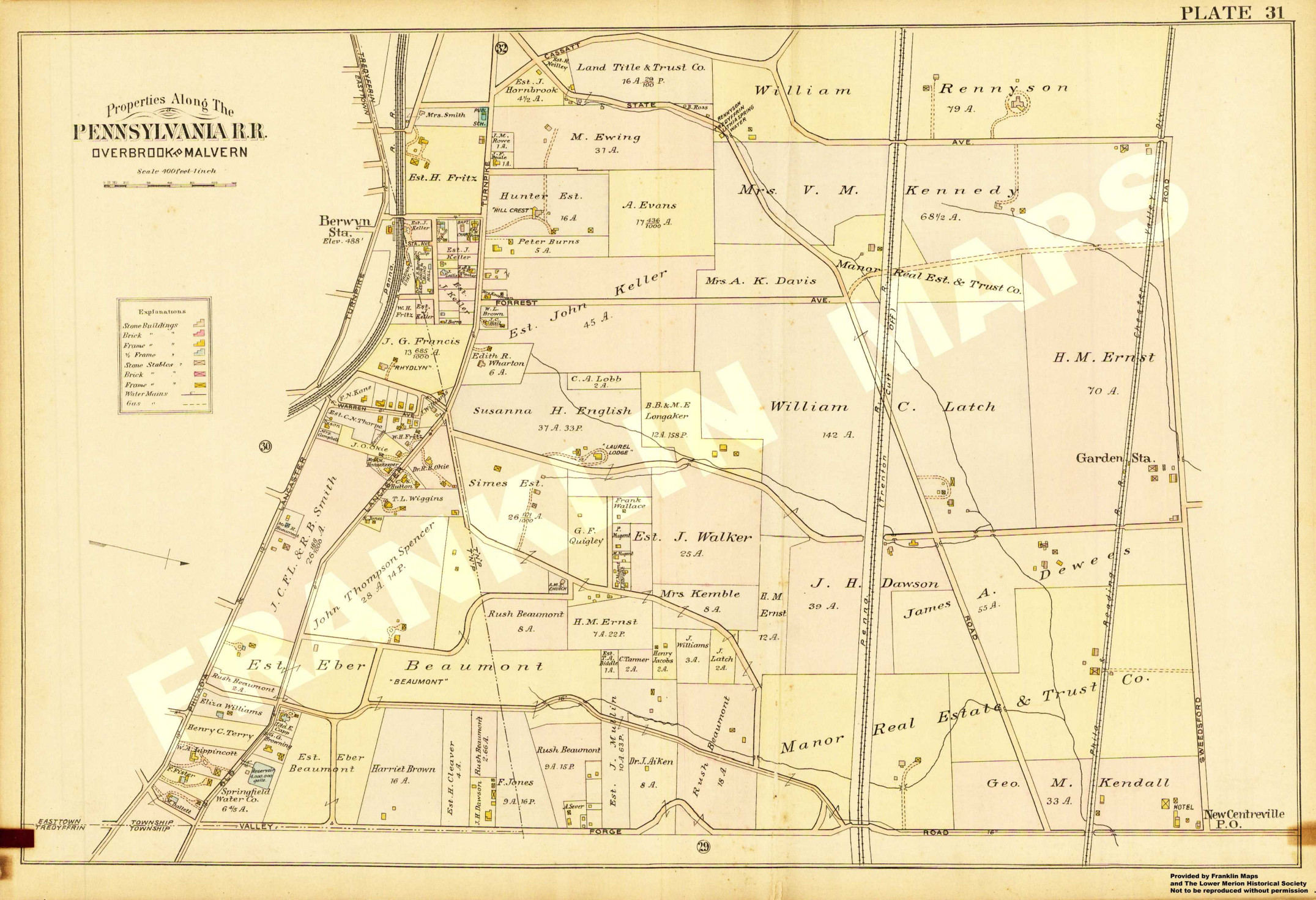 COPY PLAT ATLAS MAP PA MONTGOMERY COUNTY BRYN MAWR COLLEGE 1900 J.L SMITH 
