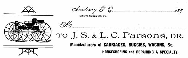 billhead of Parsons, Manufacturers of Carriages, Buggies, Wagons, &c.