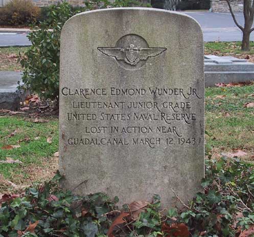 grave stone of Clarence Edmond Wunder, Jr.lost in Action in WW2