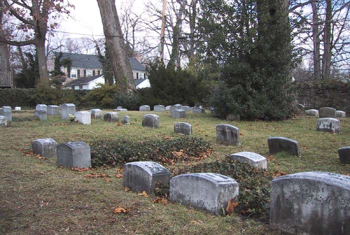 view of many low grave markers in the burial yard
