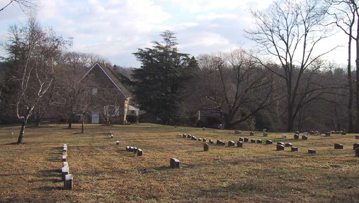 view across the burial ground towards the meeting house
