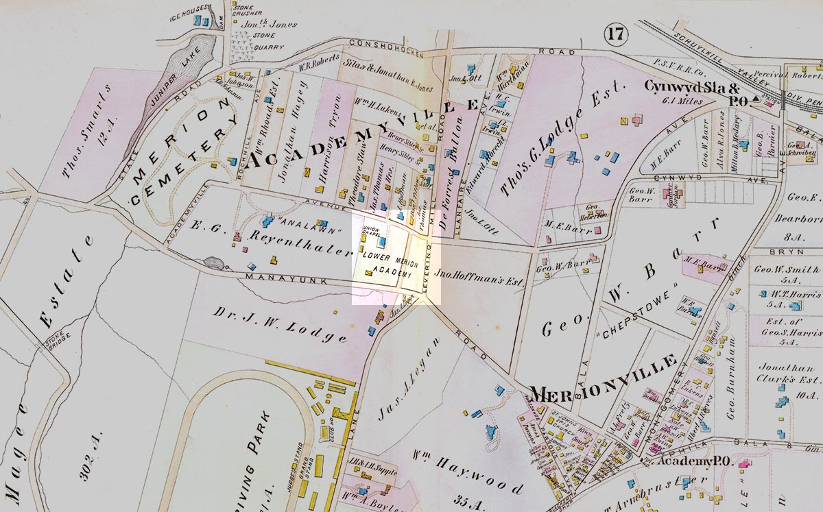 academy property highlighted on 1896 map