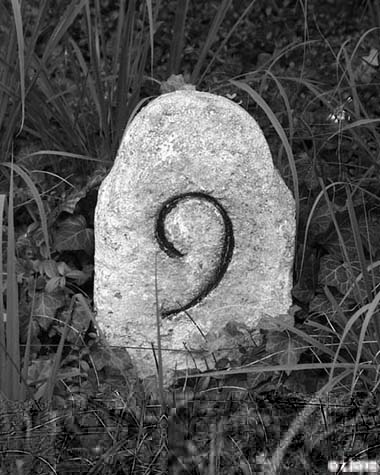 round-top stone carved with number 9