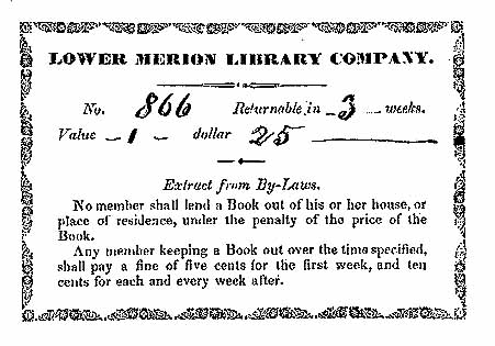bookplate: Lower Merion Library Company No. 866