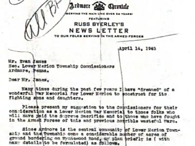 letter on letterhead from the 'Ardmore Chroncle featuring Russ Byerley's Newsletter'