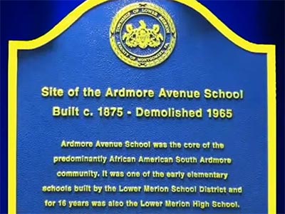 historic marker reads 'Site of the Ardmore Avenue School, built c. 1875 - demolished 1965'
