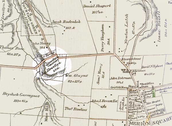 1851 map highlights site of Llewellyn farm and cemetery