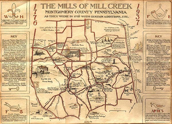 hand drawn map: mills of mill creek